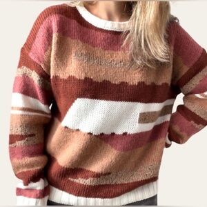 Anthropologie Elsamanda Sweater Desert Tones Graphic Wool Blend Made in Italy